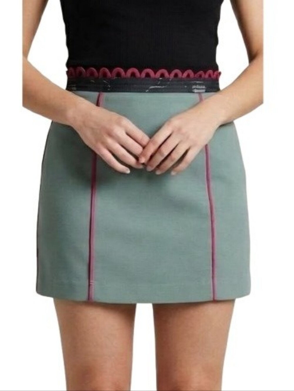 Twelve by Twelve Mini Green Skirt Black Red Trim Short Exposed Zipper